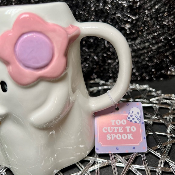 Halloween Ceramic Cold Brew Drinking Girlie Girl Ghost Mug Flower Sunglasses - Picture 6 of 10